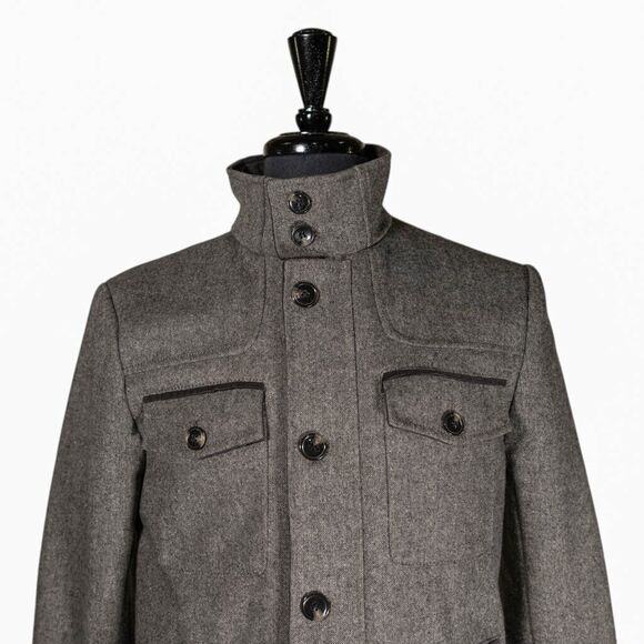 H&M Mens Jacket Gray Military Wool Blend Lined Coat Full Zip Pockets Small 36R - Picture 4 of 8